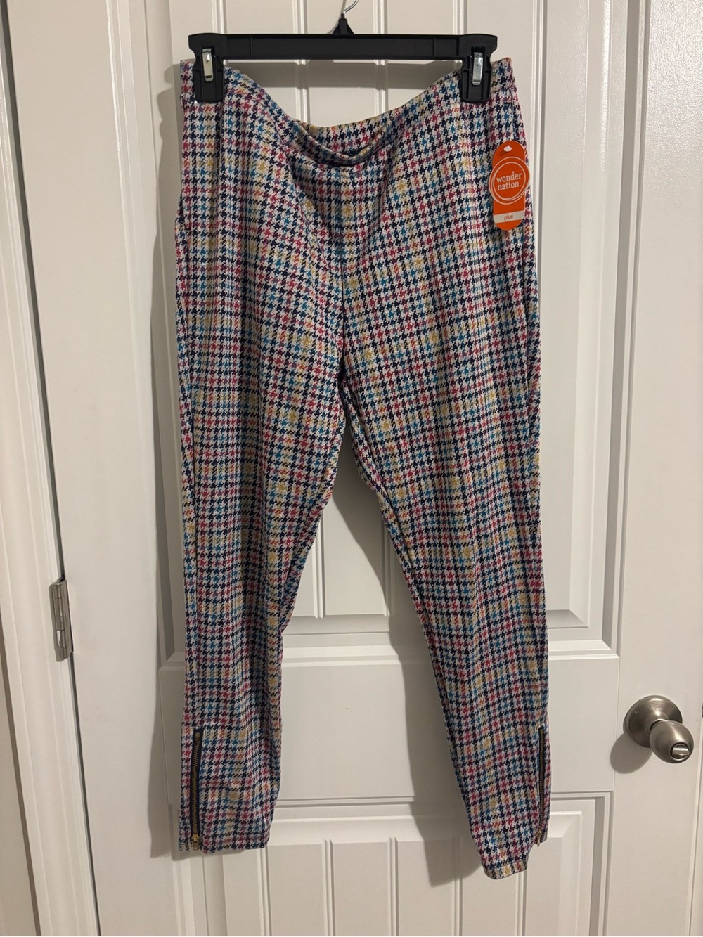 Wonder Nation Girls Multicolor Houndstooth Knit Pants - Navy, Pink, Yellow, Teal